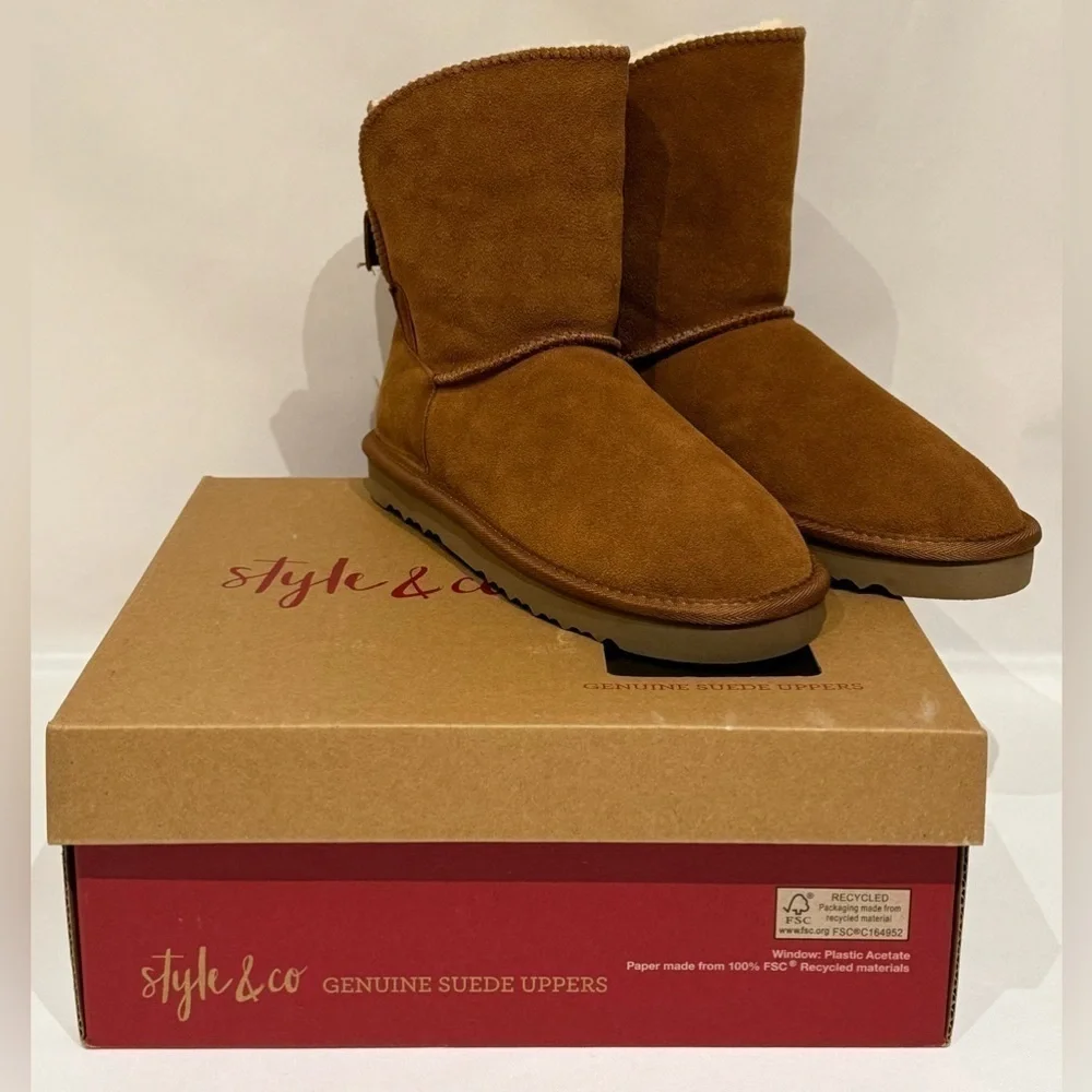 NEW Style & Co. Women’s Teenyy Winter Booties in Chestnut Size 8